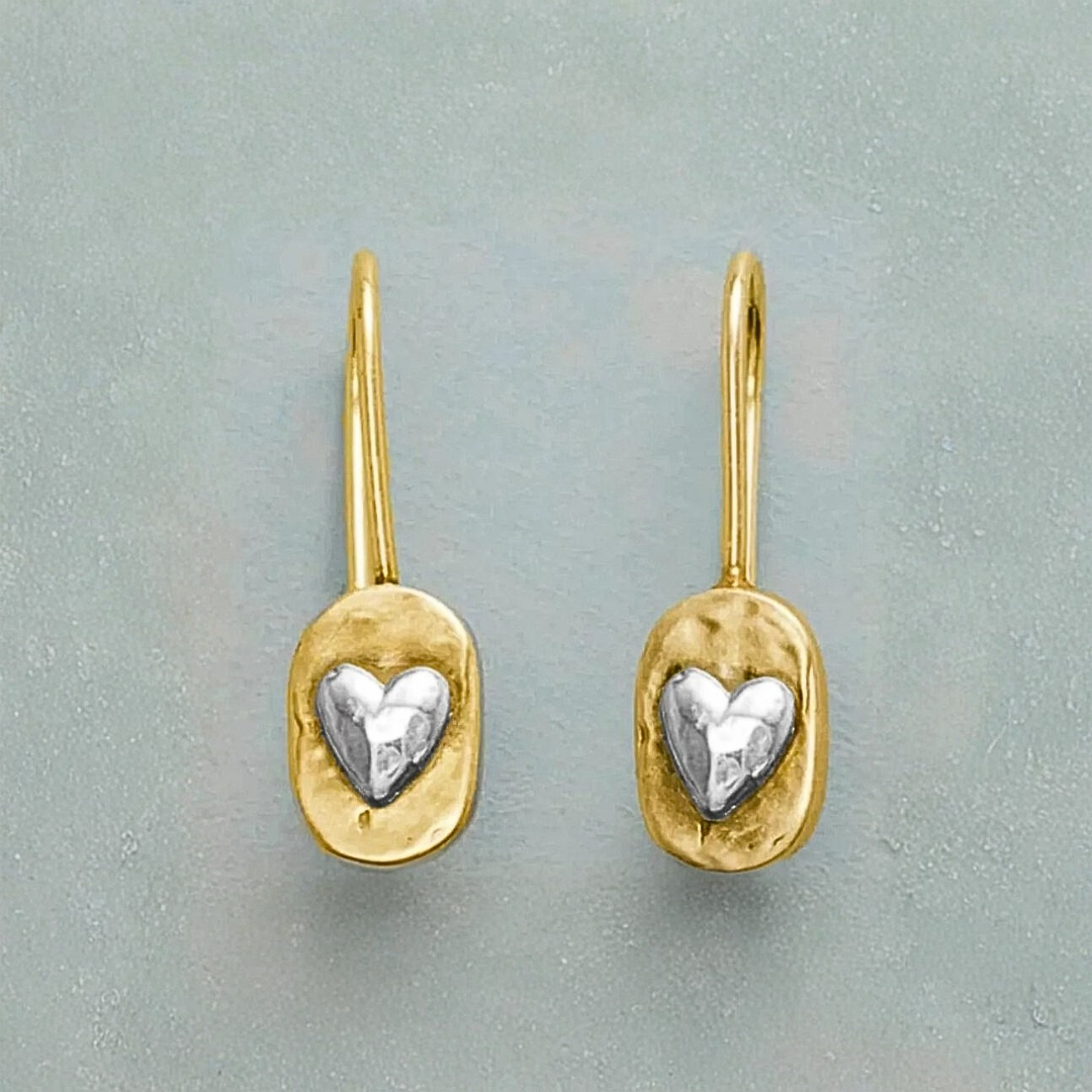 Vintage Silver Golden Heart Earrings