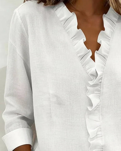 Flowy V-Neck Ruffle Blouse