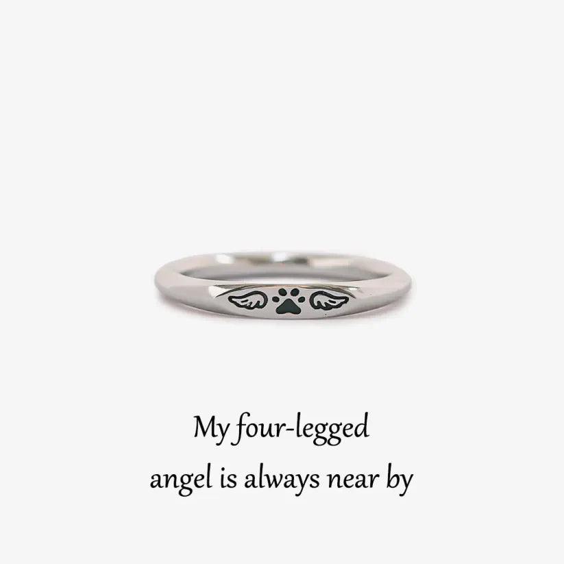 For Memorial | My Four-Legged Angel Is Always Near, Tiny Paw with Wings Ring
