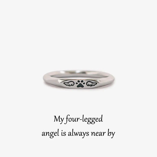 For Memorial | My Four-Legged Angel Is Always Near, Tiny Paw with Wings Ring