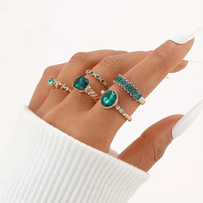 Zarina Emerald Gold Ring Set Adjustable
