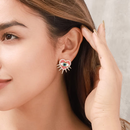 Diamond Sun Heart Evil Eye Earrings