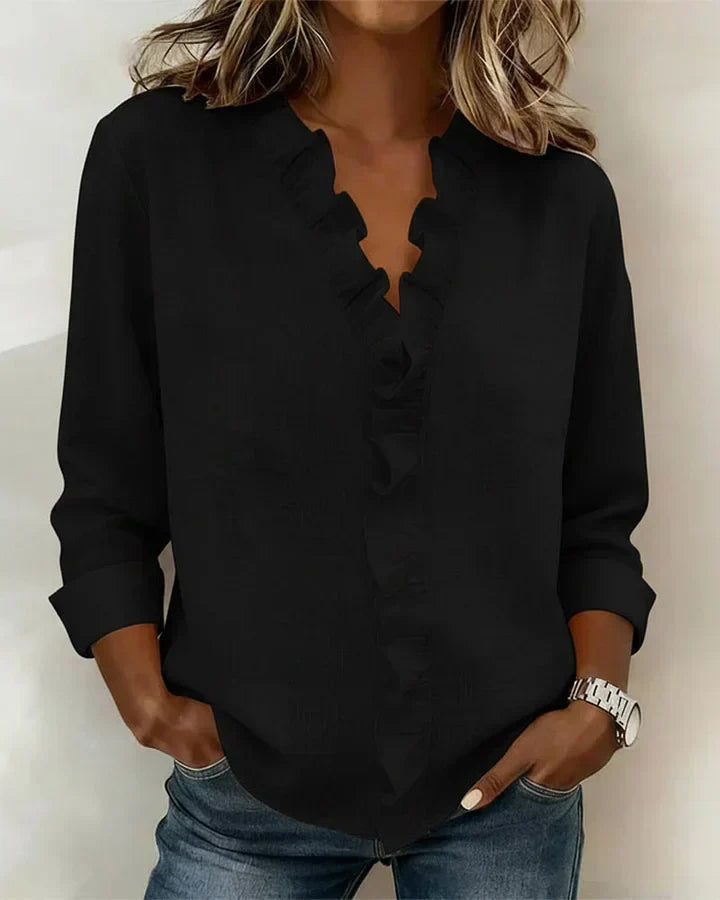 Flowy V-Neck Ruffle Blouse