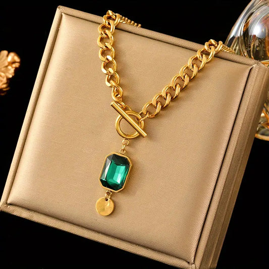 Emerald Gold Chunky Necklace
