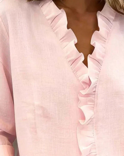 Flowy V-Neck Ruffle Blouse