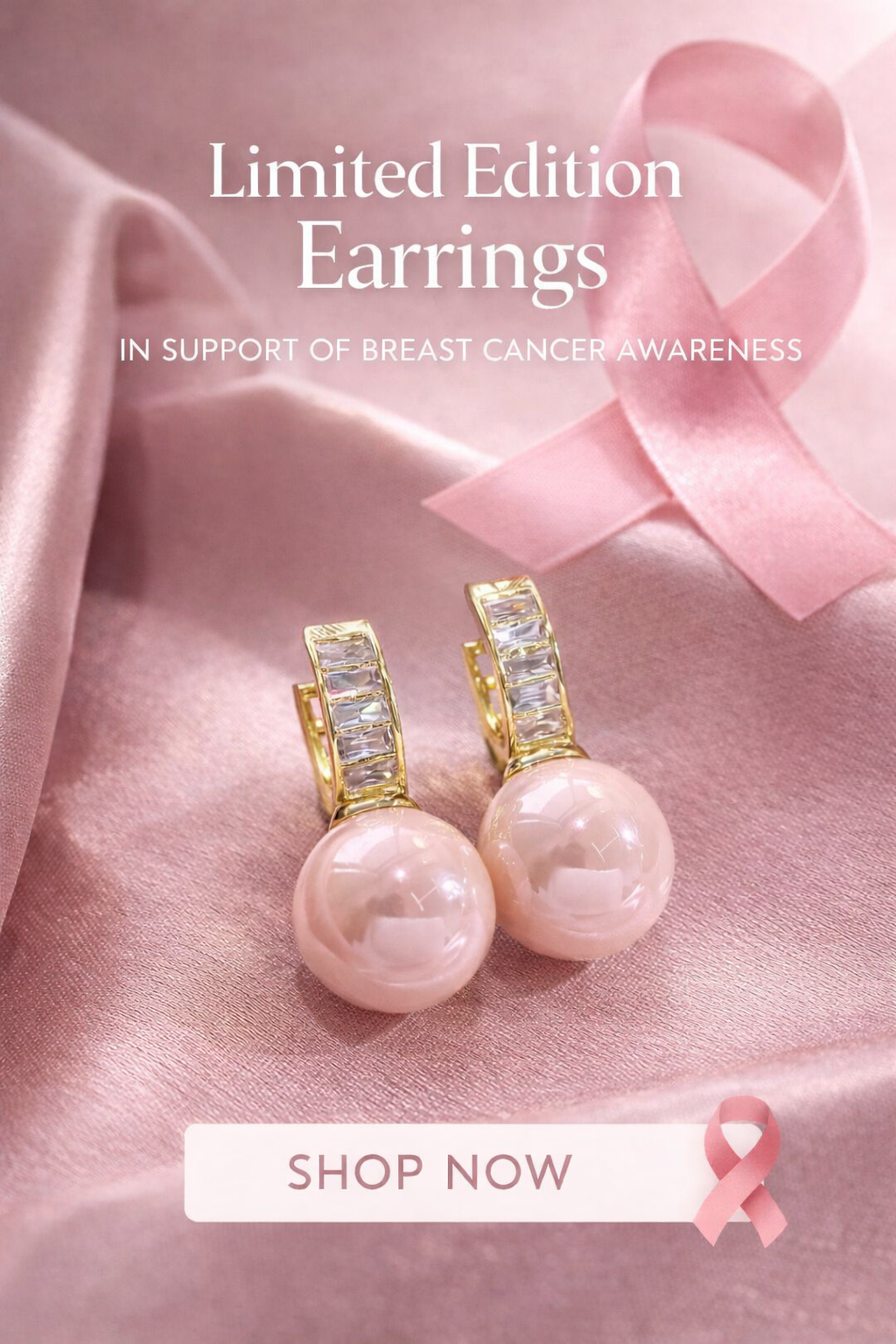 Breast Cancer Awareness Blush Pearl Earrings | 1+1 Free Today