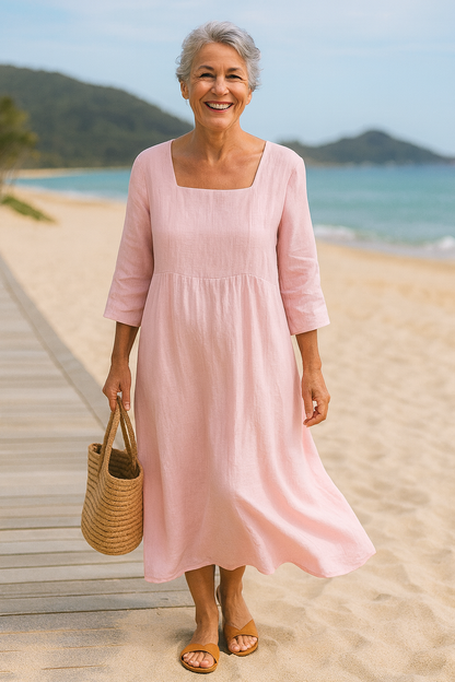 Claudia | Classic Square-Neck Dress – Timeless Elegance, Effortless Comfort