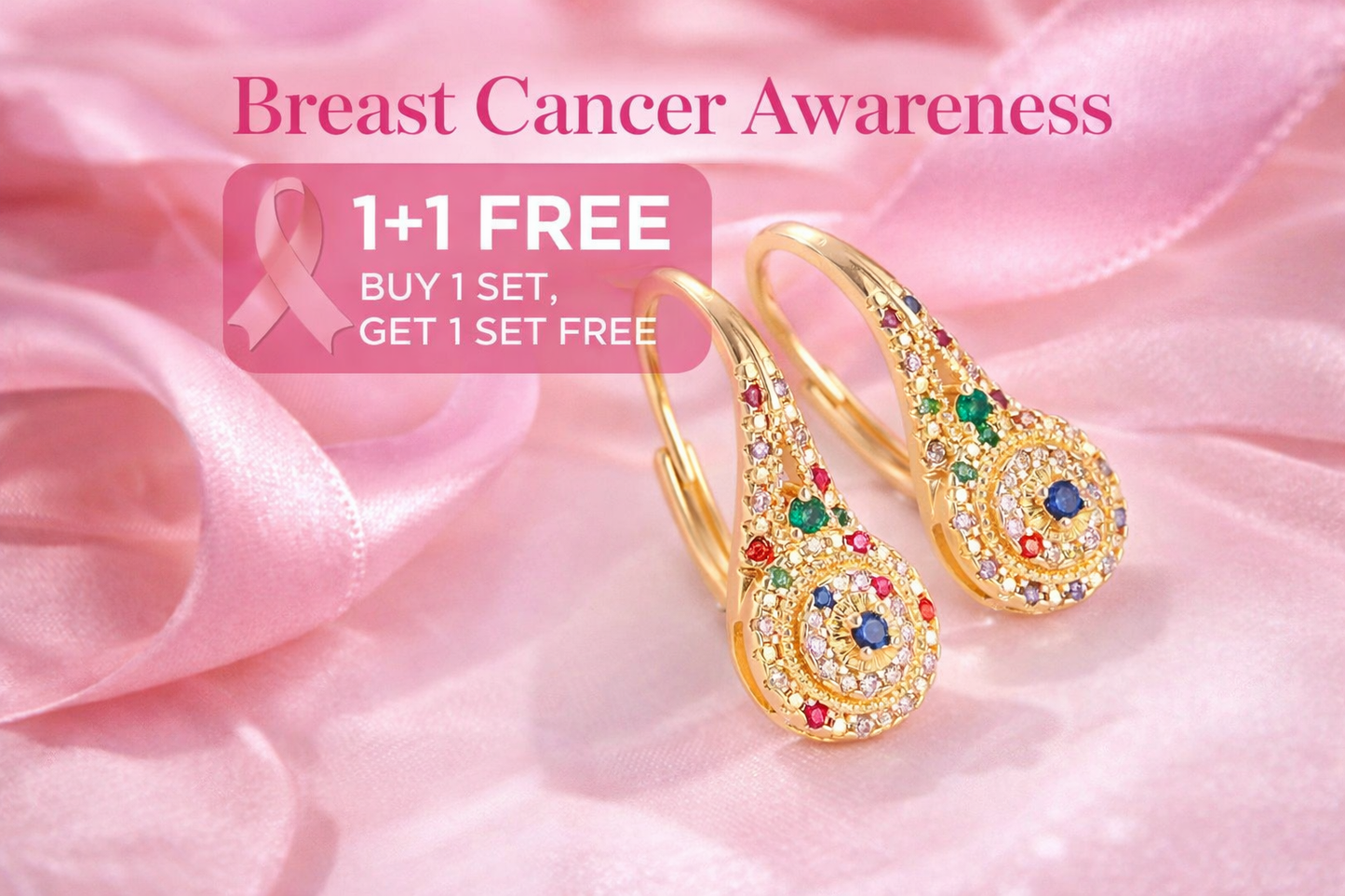 Multicolor Sparkle Elegance Breast Cancer Awareness Earrings | 1+1 Free Today