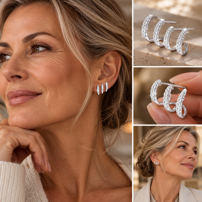 Elegant Silver Sparkling Triple Hoop Earrings