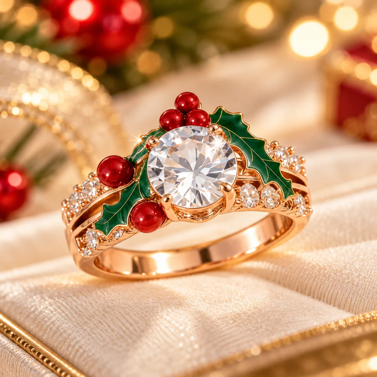 Christmas Holly Ring