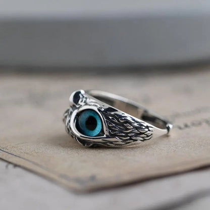 Silver and Opal Adjustable Owl Ring for Good Luck