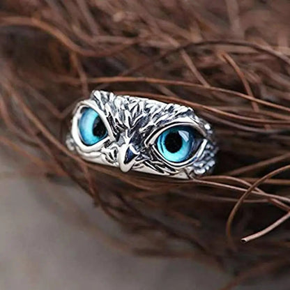 Silver and Opal Adjustable Owl Ring for Good Luck