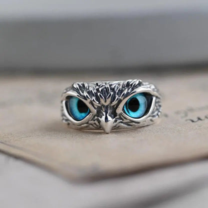 Silver and Opal Adjustable Owl Ring for Good Luck
