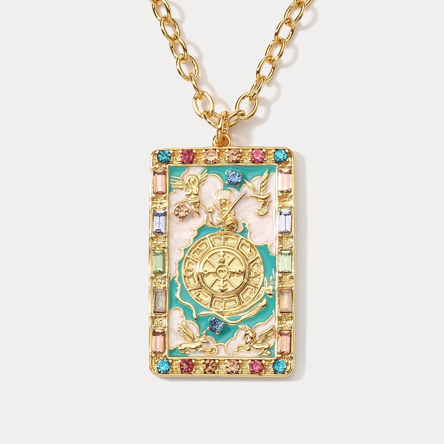 Wheel of Fortune Tarot Card Necklace