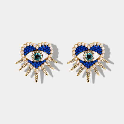Diamond Sun Heart Evil Eye Earrings