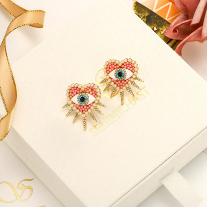 Diamond Sun Heart Evil Eye Earrings