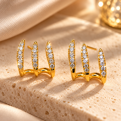 Elegant Silver Sparkling Triple Hoop Earrings
