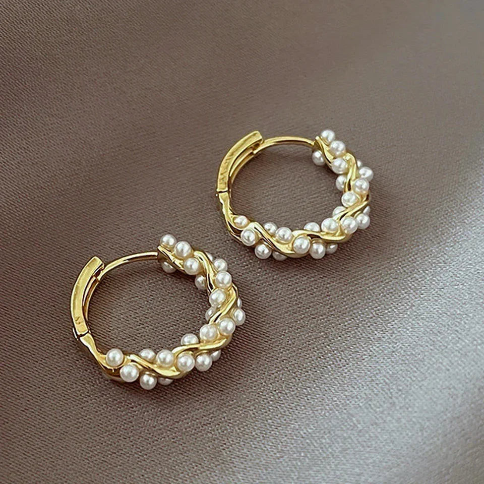 Elegant French Imitation Pearl Hoop Earrings