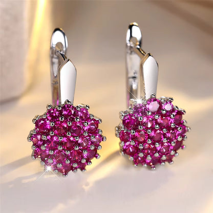 Breast Cancer Awareness – Round Pink Zircon Hoop Earrings | 1+1 Free