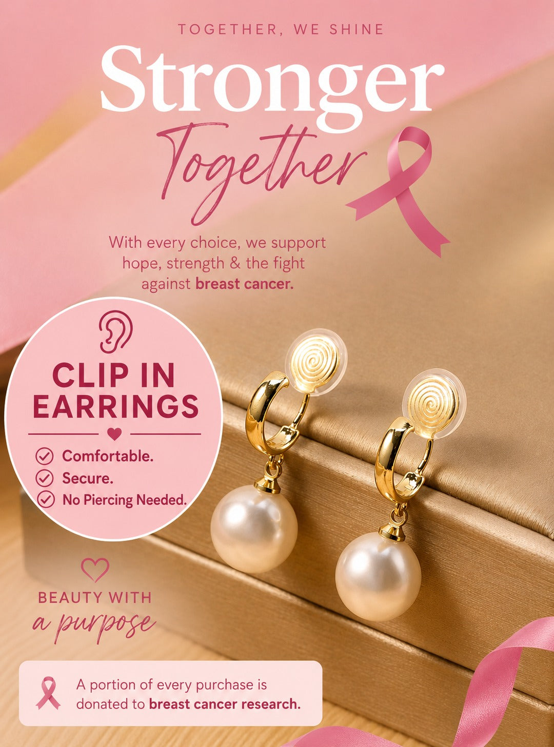 Breast Cancer Awareness | Clip In Pearl Collection - 1+1 Free Today