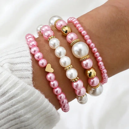 Pink Hope Pearl Bracelet Set (4 Pieces Set )