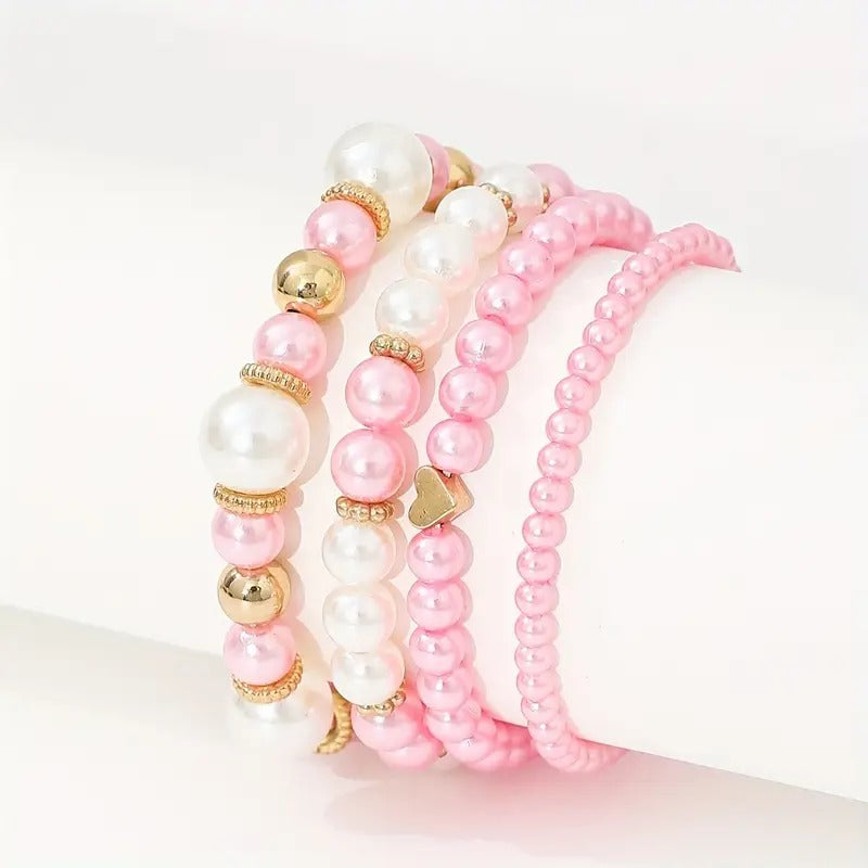 Pink Hope Pearl Bracelet Set (4 Pieces Set )