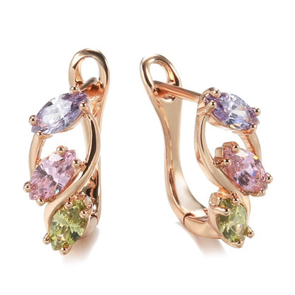 Breast Cancer Awareness | Elegant Colorful Zircon Hoop Earrings | 1+1 Free