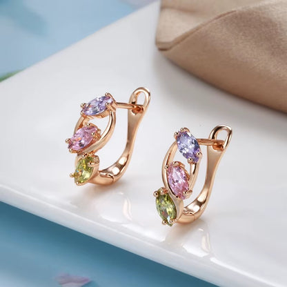 Breast Cancer Awareness | Elegant Colorful Zircon Hoop Earrings | 1+1 Free