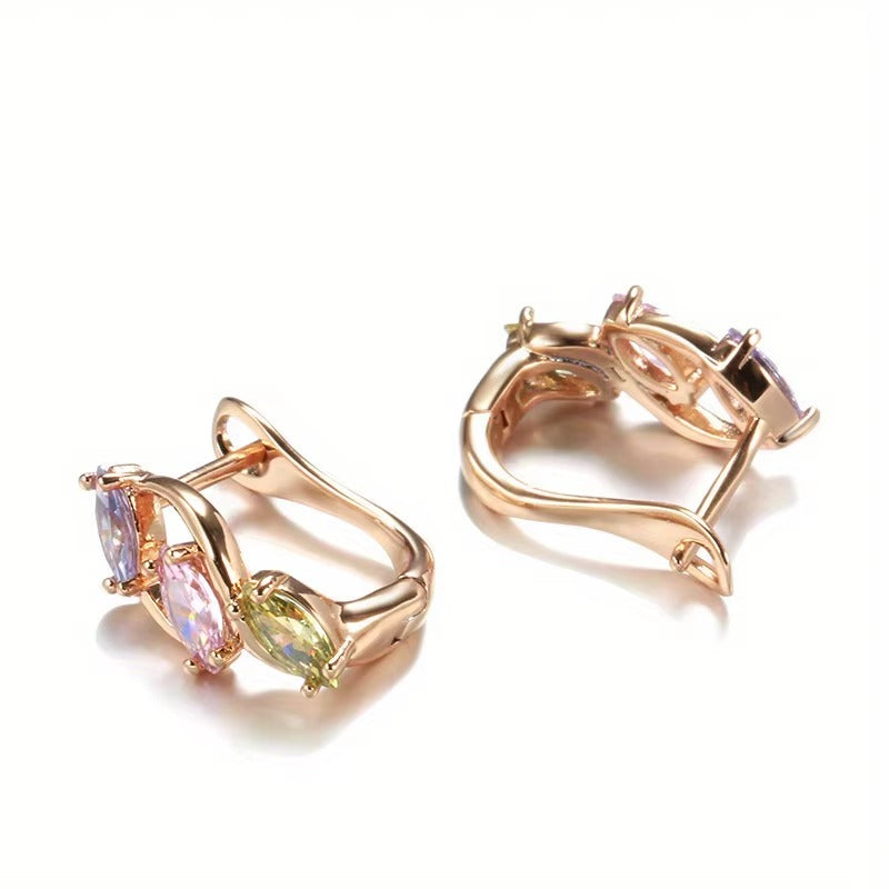 Breast Cancer Awareness | Elegant Colorful Zircon Hoop Earrings | 1+1 Free
