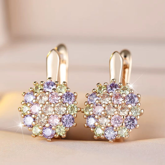 Breast Cancer Awareness | Crystal Rainbow Round Zircon Stone Hope Earrings | 1+1 Set Free