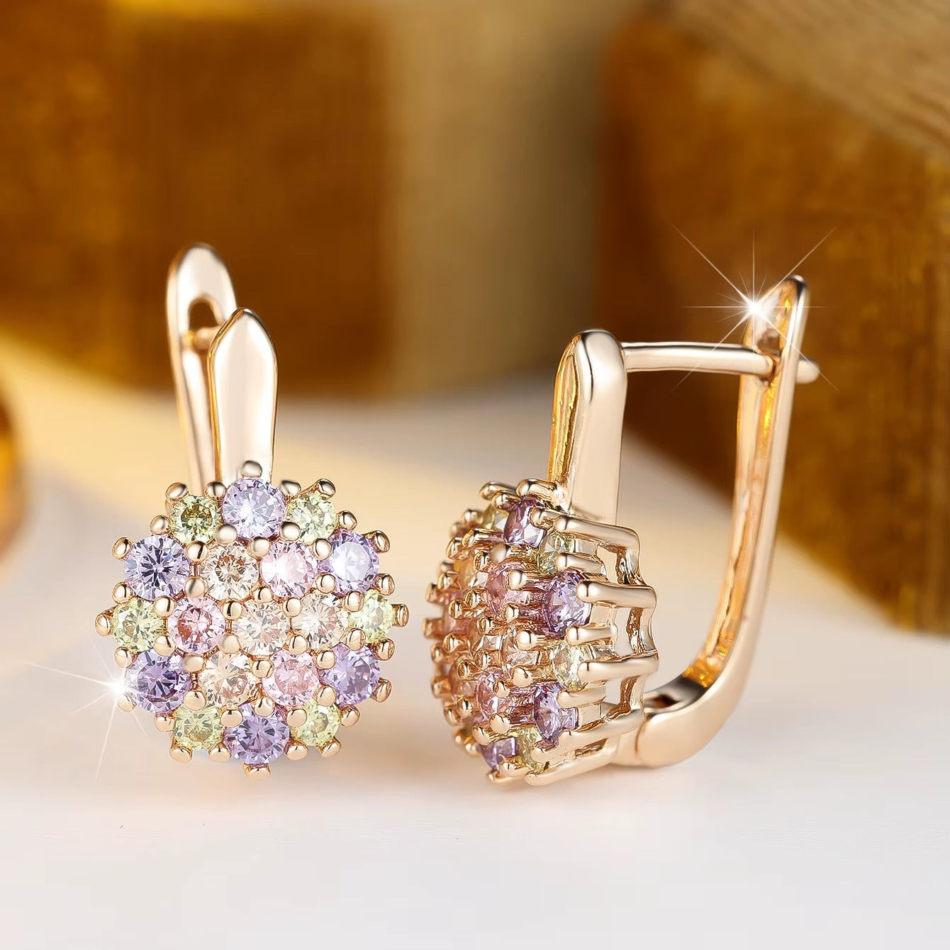 Breast Cancer Awareness | Crystal Rainbow Round Zircon Stone Hope Earrings | 1+1 Set Free