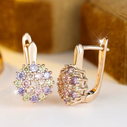 Breast Cancer Awareness | Crystal Rainbow Round Zircon Stone Hope Earrings | 1+1 Set Free