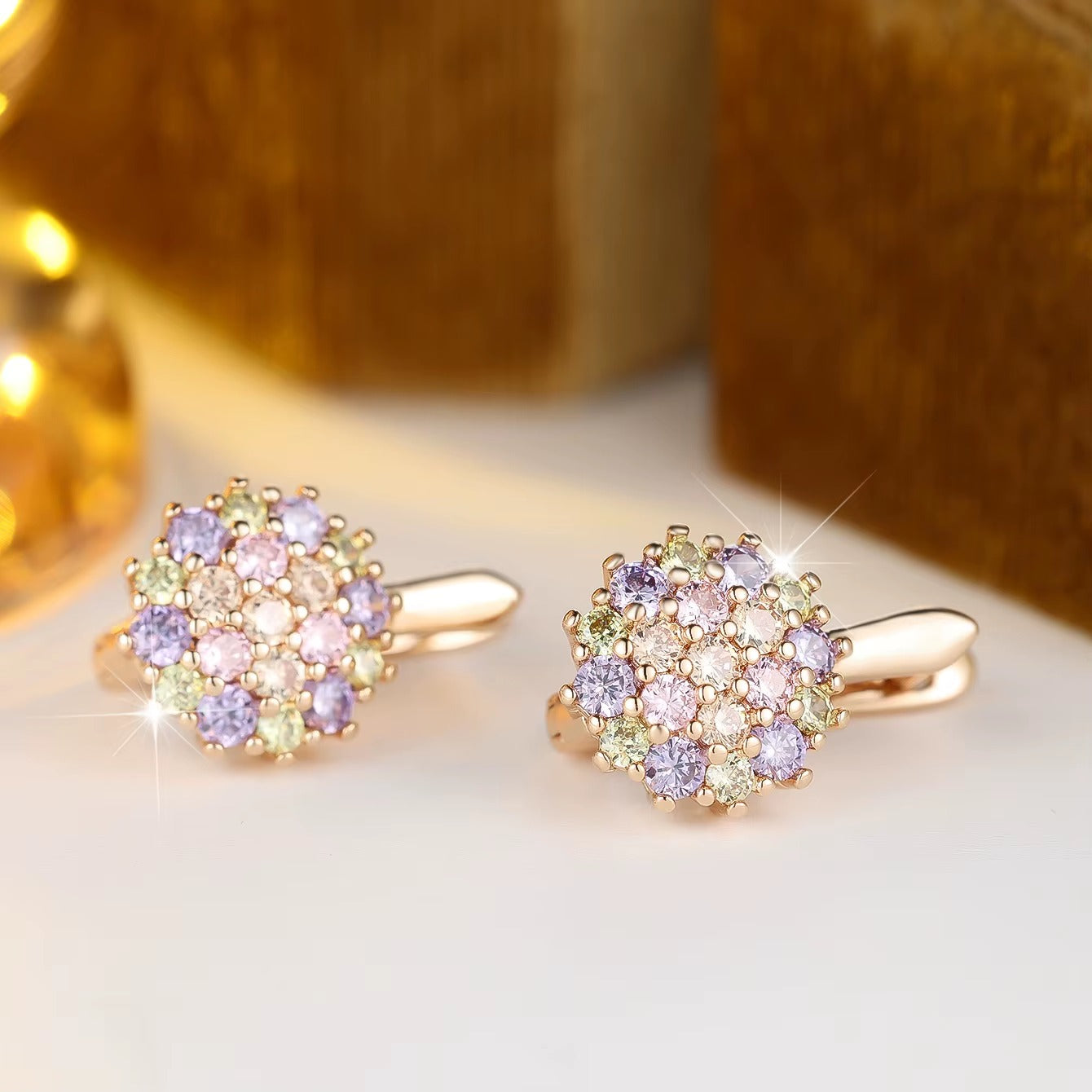 Breast Cancer Awareness | Crystal Rainbow Round Zircon Stone Hope Earrings | 1+1 Set Free