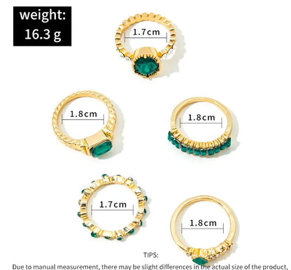 Zarina Emerald Gold Ring Set Adjustable