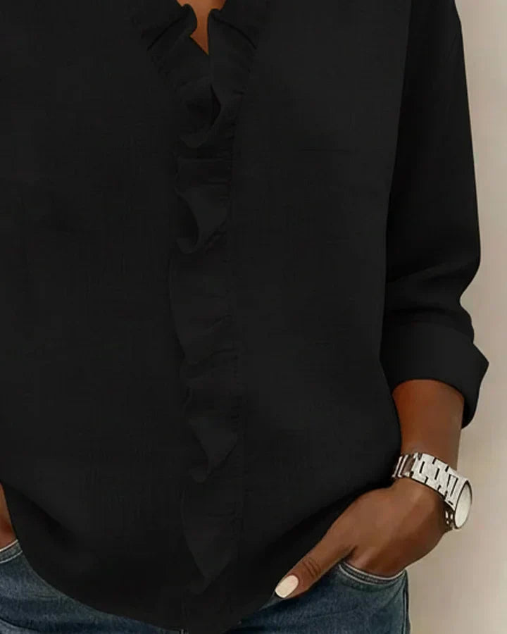Flowy V-Neck Ruffle Blouse