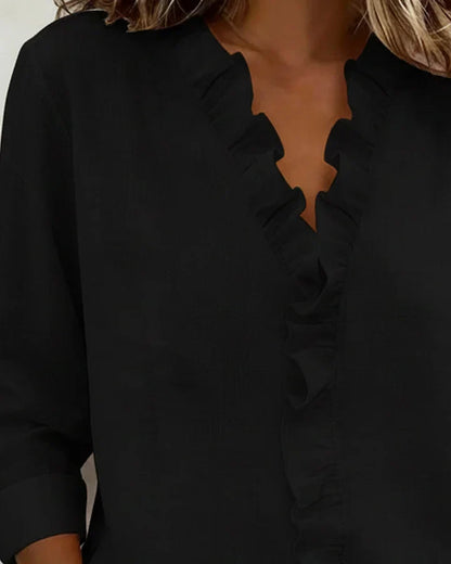 Flowy V-Neck Ruffle Blouse
